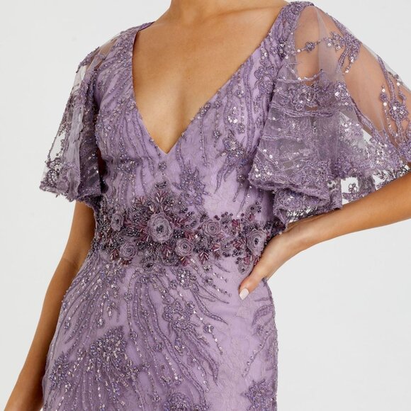 MacDuggal Purple Lilac Embellished Flutter Sleeve Evening Gown Dress Formal - Picture 2 of 12